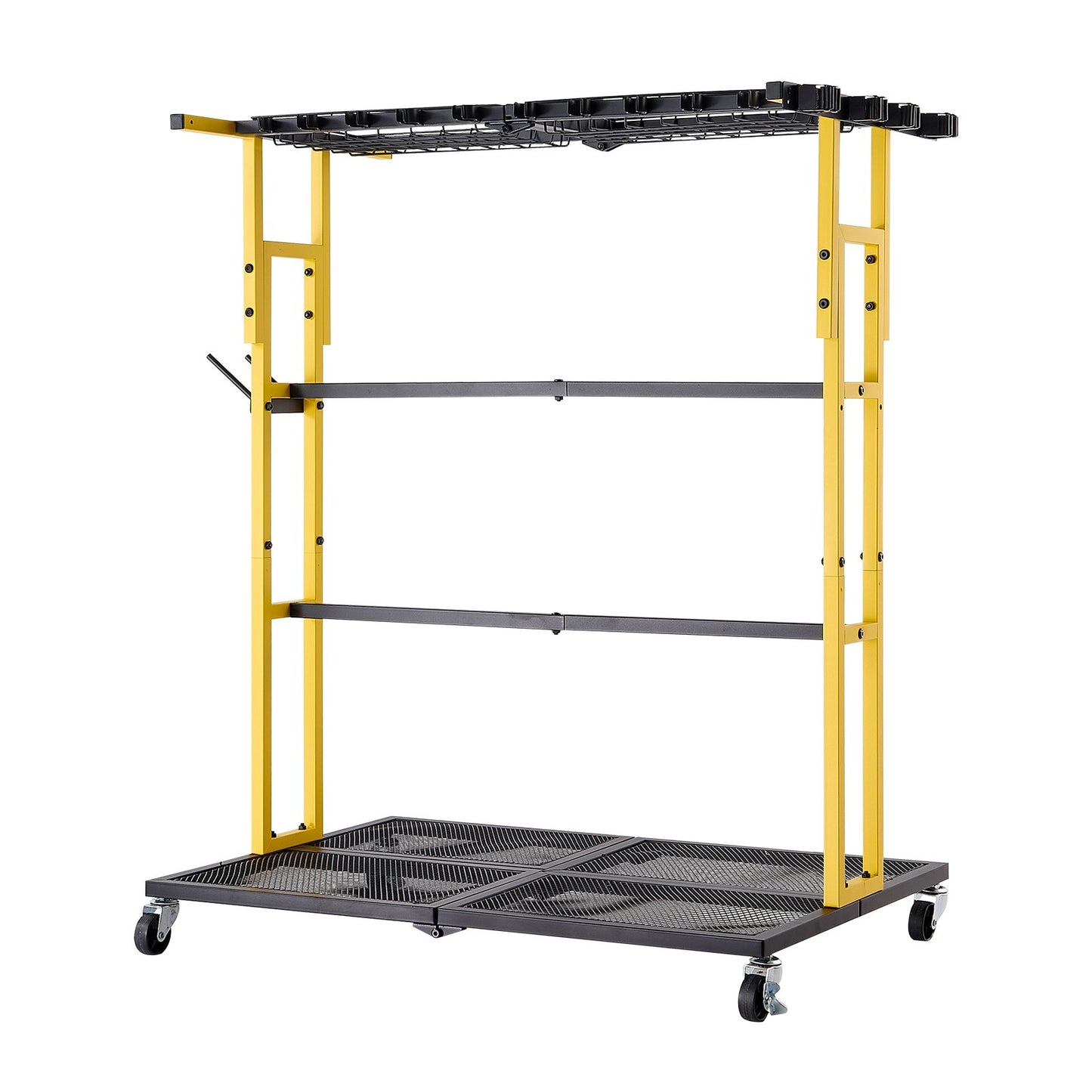Garden Tool Organizer with Wheels, Large Metal Garage Storage Rack, for Rakes/Shovels/Brooms/Long Farming Tools, Yard Utility Holder for Shed/Outdoor/Lawn Organization, Heavy-Duty Steel, Black