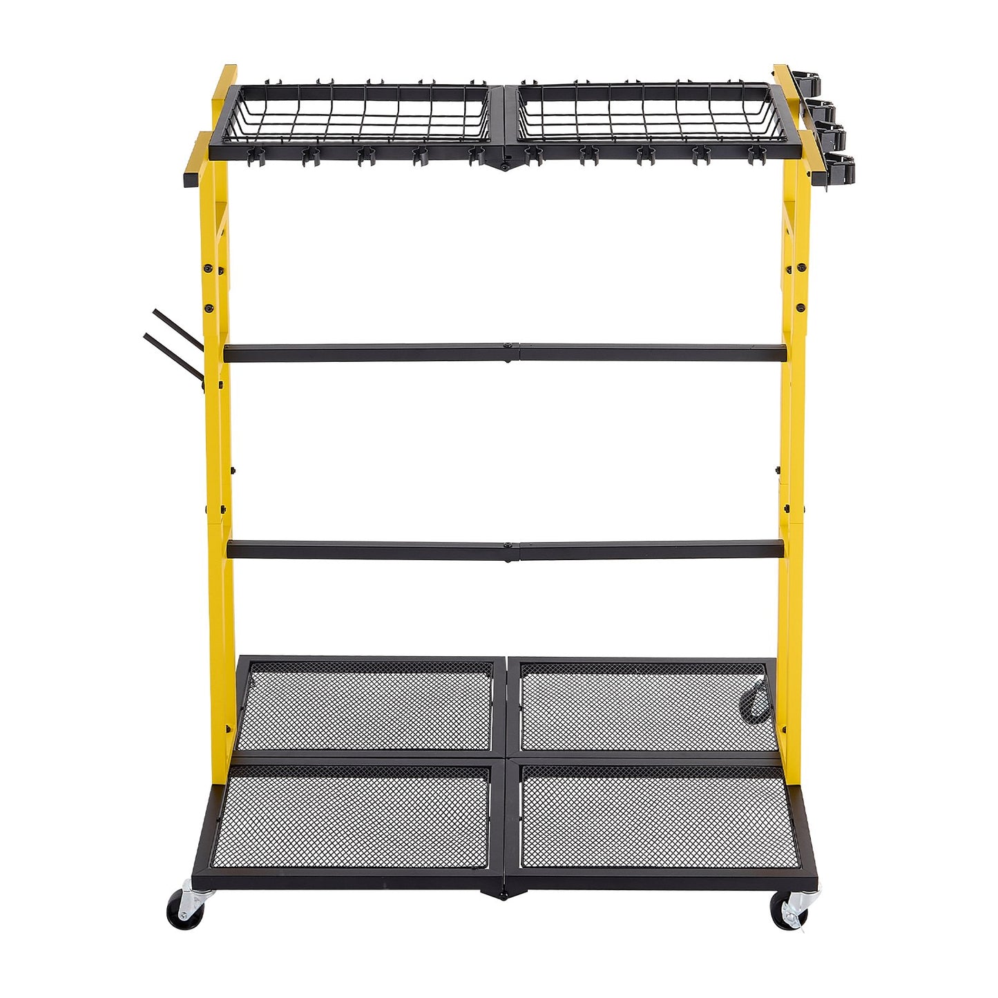 Garden Tool Organizer with Wheels, Large Metal Garage Storage Rack, for Rakes/Shovels/Brooms/Long Farming Tools, Yard Utility Holder for Shed/Outdoor/Lawn Organization, Heavy-Duty Steel, Black