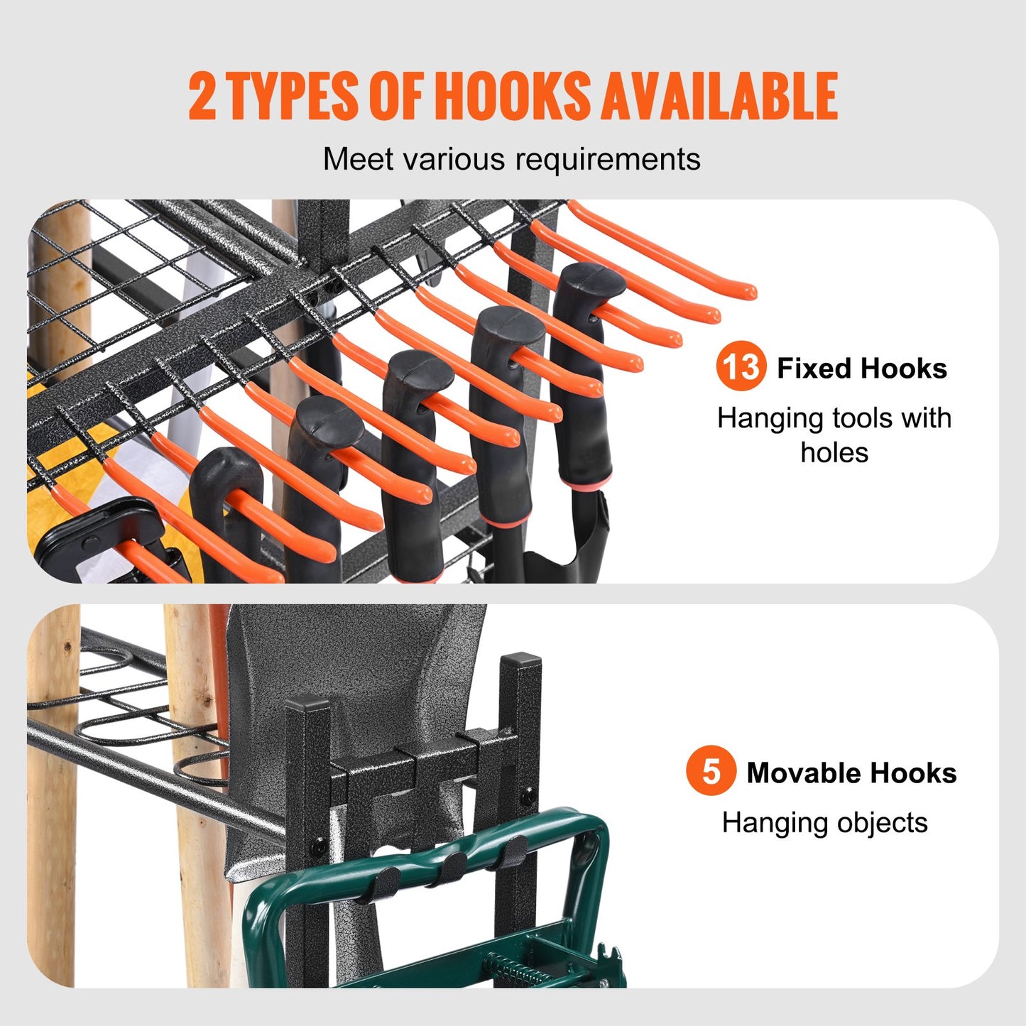 VEVOR Garden Tool Organizer, 16 Slots with Hooks, Yard Tool Tower Rack with Wheels