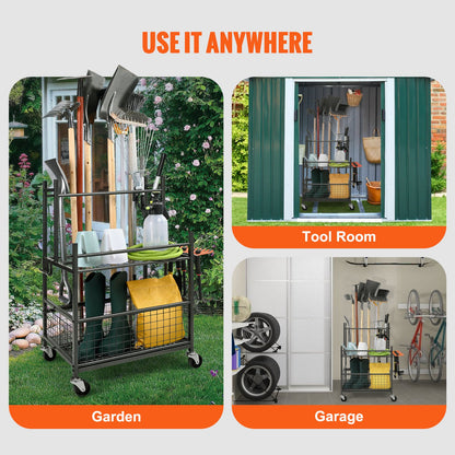 VEVOR Garden Tool Organizer, 16 Slots with Hooks, Yard Tool Tower Rack with Wheels