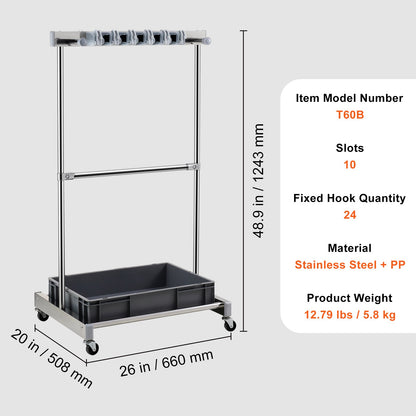 VEVOR Garden Tool Organizer, 10 Slots with Hooks, Yard Tool Tower Rack with Wheels
