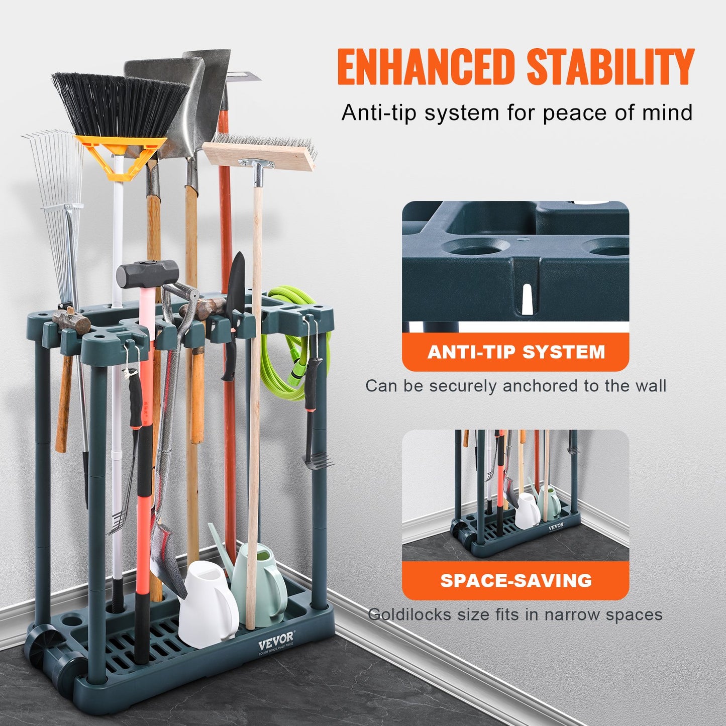 VEVOR Garden Tool Organizer, 10 Slots, Yard Tool Tower Rack for Garage Organization