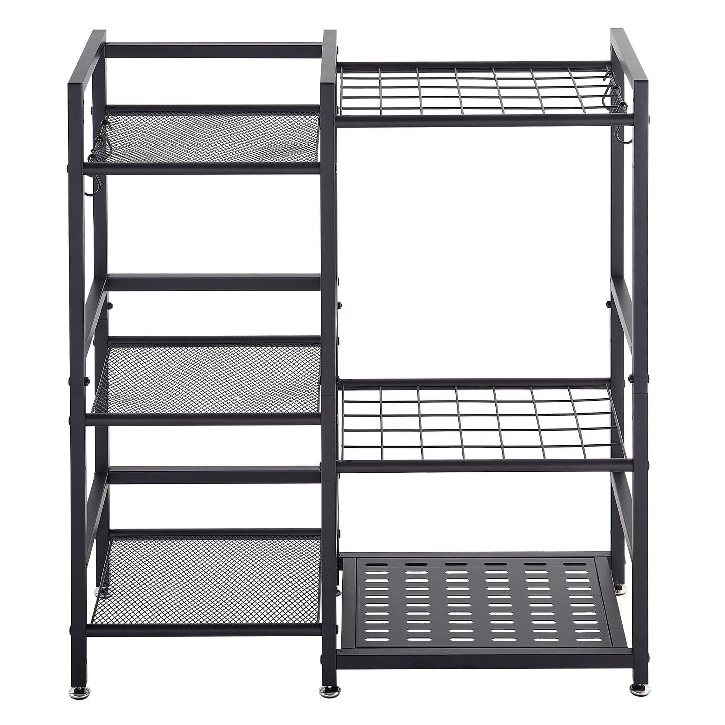 Garden Tool Organizer with Guard Rail, 3-Tier Metal Storage Rack, for Rakes/Shovels/Brooms, Yard Utility Holder for Garage/Shed/Outdoor/Lawn Organization, Heavy-Duty Steel, with Hooks, Black