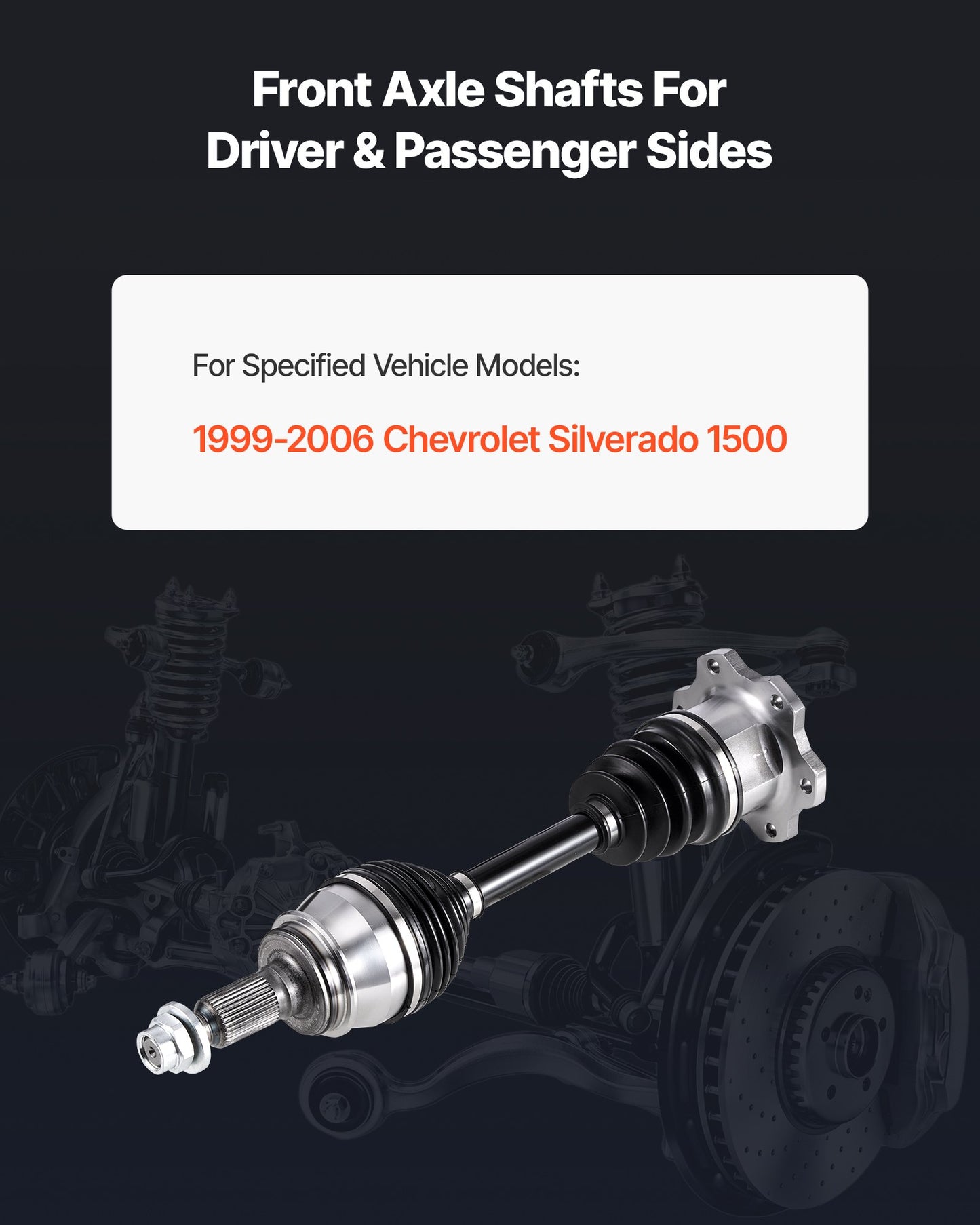 CV Axle Shaft Assembly, Front Left or Right Side (Driver or Passenger Side), Automotive Replacement CV Joint Axle Compatible with 1999-2006 Chevrolet Silverado 1500, Alloy Steel & Carbon Steel