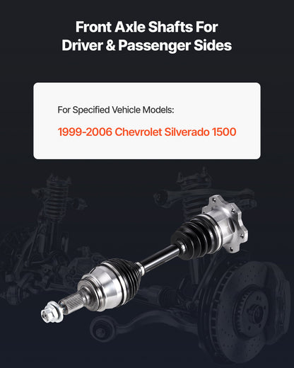 CV Axle Shaft Assembly, Front Left or Right Side (Driver or Passenger Side), Automotive Replacement CV Joint Axle Compatible with 1999-2006 Chevrolet Silverado 1500, Alloy Steel & Carbon Steel