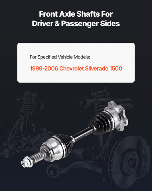 CV Axle Shaft Assembly, Front Left or Right Side (Driver or Passenger Side), Automotive Replacement CV Joint Axle Compatible with 1999-2006 Chevrolet Silverado 1500, Alloy Steel & Carbon Steel