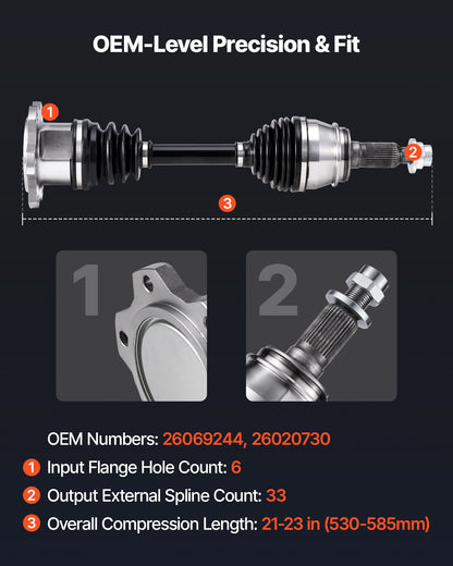 CV Axle Shaft Assembly, Front Left or Right Side (Driver or Passenger Side), Automotive Replacement CV Joint Axle Compatible with 1999-2006 Chevrolet Silverado 1500, Alloy Steel & Carbon Steel