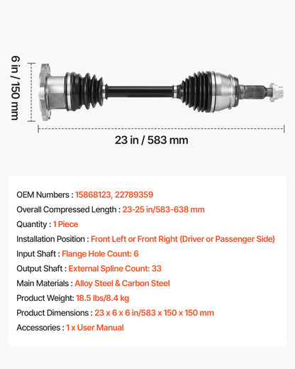 CV Axle Shaft Assembly, Front Left or Right Side (Driver or Passenger Side), Automotive Replacement CV Joint Axle Shaft Compatible with 2007-2020 Cadillac Escalade, Alloy Steel & Carbon Steel