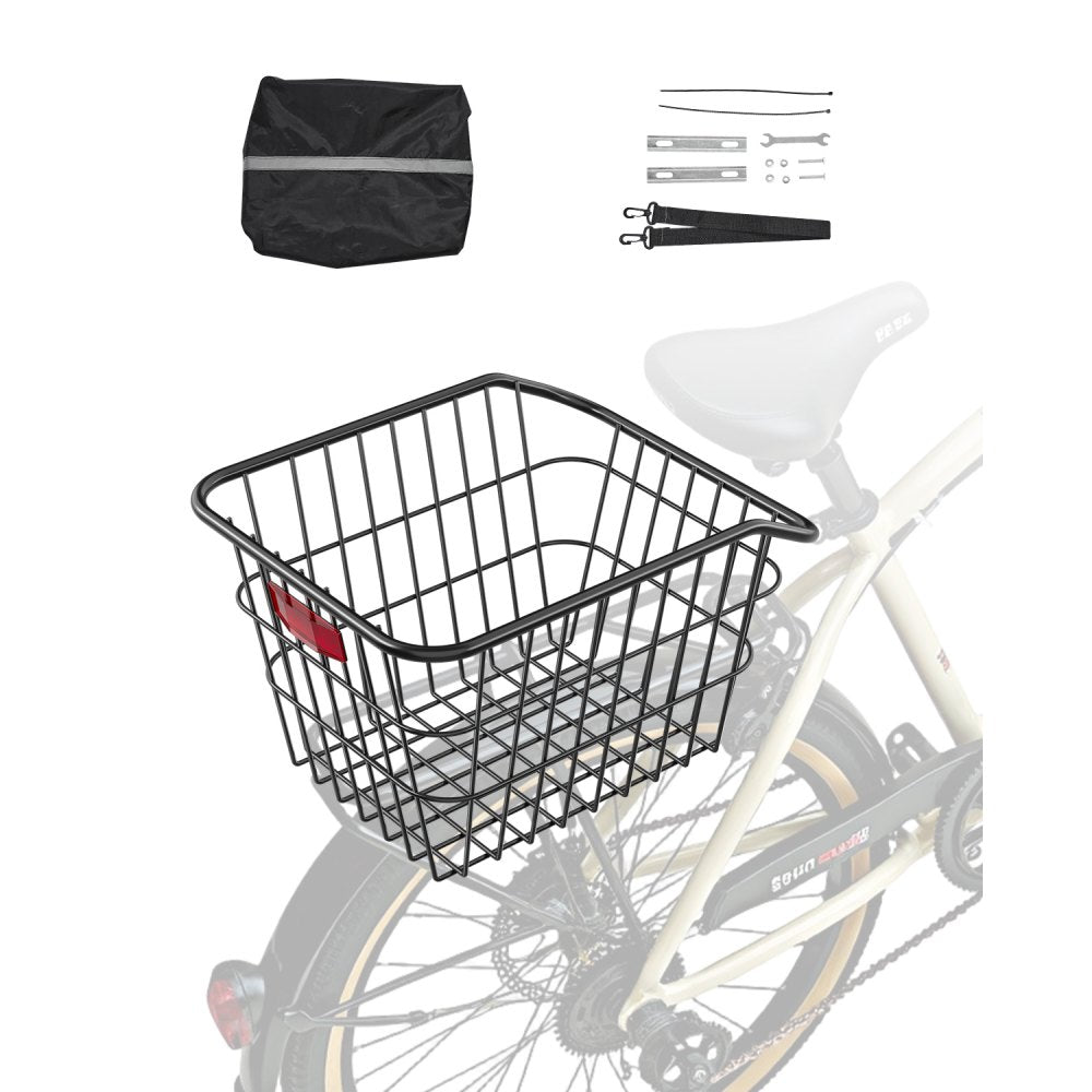 Rear Bike Basket Metal Wire Bicycle Basket Reflective Tail Light Cover