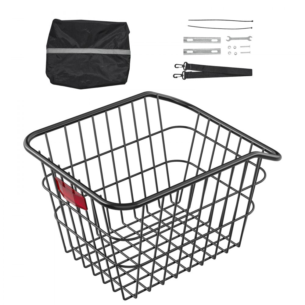 Rear Bike Basket Metal Wire Bicycle Basket Reflective Tail Light Cover