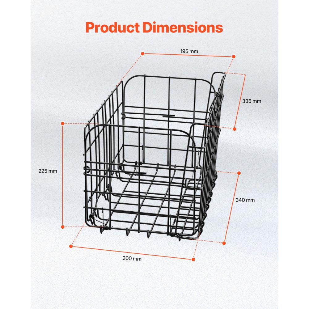 Rear Bike Basket, Folding Wire Bicycle Basket with Cargo Net, Removable Liner Bag & Waterproof Cover, Quick Release Desi