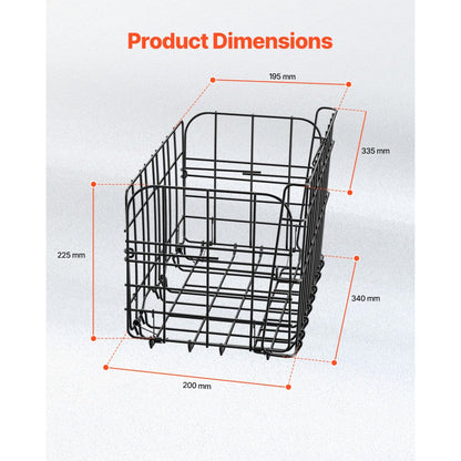 Rear Bike Basket, Folding Wire Bicycle Basket with Cargo Net, Removable Liner Bag & Waterproof Cover, Quick Release Desi
