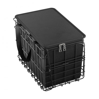 Rear Bike Basket, Folding Wire Bicycle Basket with Cargo Net, Removable Liner Bag & Waterproof Cover, Quick Release Desi