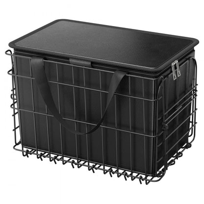 Rear Bike Basket, Folding Wire Bicycle Basket with Cargo Net, Removable Liner Bag & Waterproof Cover, Quick Release Desi