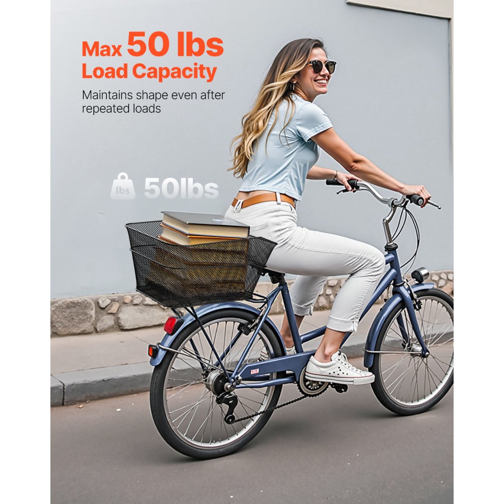 Rear Bike Basket Wire Mesh Bicycle Basket with Cargo Net Waterproof Cover
