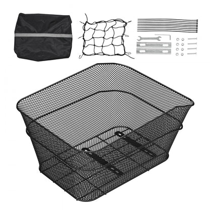 Rear Bike Basket Wire Mesh Bicycle Basket with Cargo Net Waterproof Cover