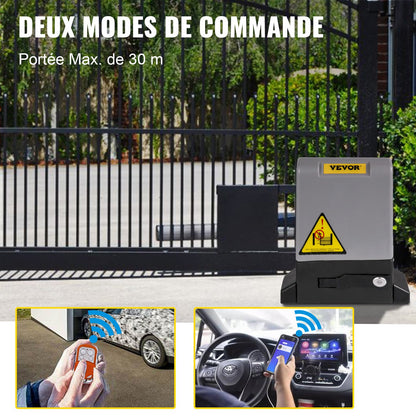 Sliding Gate Opener, 1800 KG 7 m, Automatic Sliding Gate with 4 Remote Controllers & APP Control, Electric Rolling Driveway Slide Gate Motor, Complete Gate Operator Hardware Security System Kit