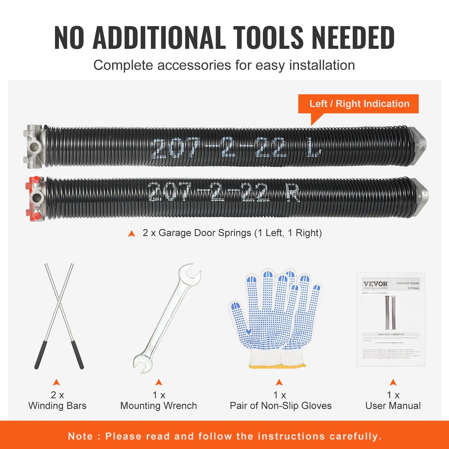 VEVOR Garage Door Torsion Springs Pair of 0.207 x 2 x 22inch with Winding Bars