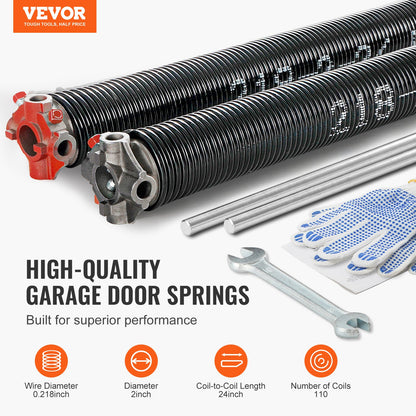 VEVOR Garage Door Torsion Springs Pair of 0.218 x 2 x 24inch with Winding Bars