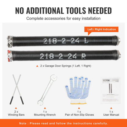 VEVOR Garage Door Torsion Springs Pair of 0.218 x 2 x 24inch with Winding Bars
