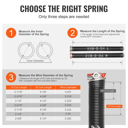 VEVOR Garage Door Torsion Springs Pair of 0.218 x 2 x 24inch with Winding Bars