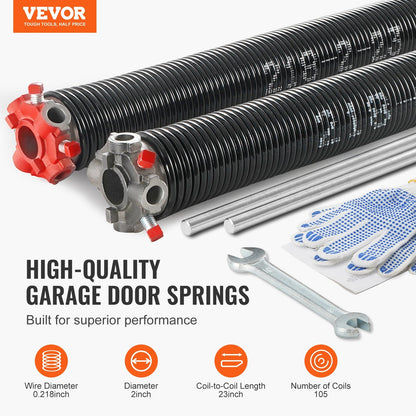 Garage Door Torsion Springs Pair with Winding Bars, 0.218 x 2 x 0.58m
