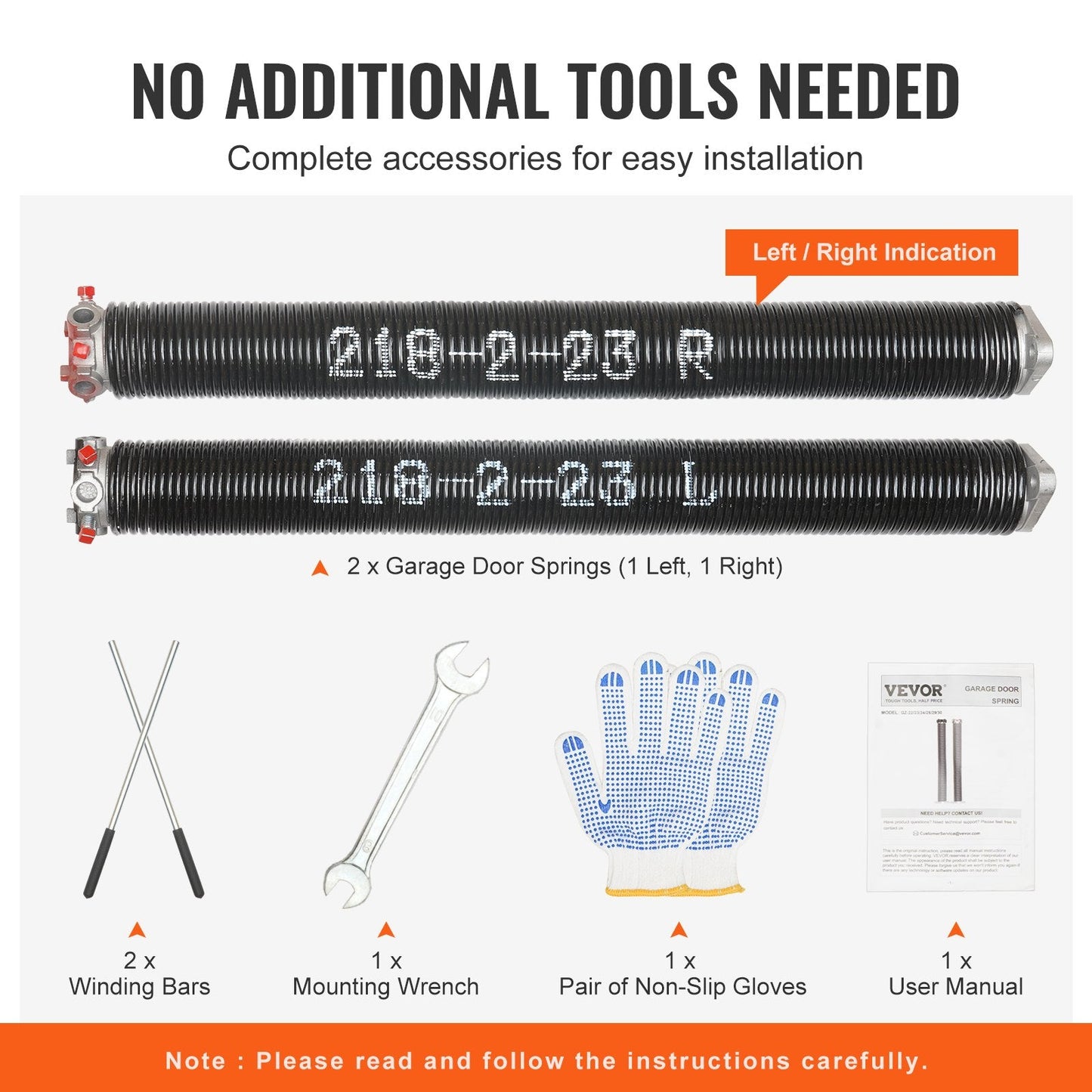 Garage Door Torsion Springs Pair with Winding Bars, 0.218 x 2 x 0.58m