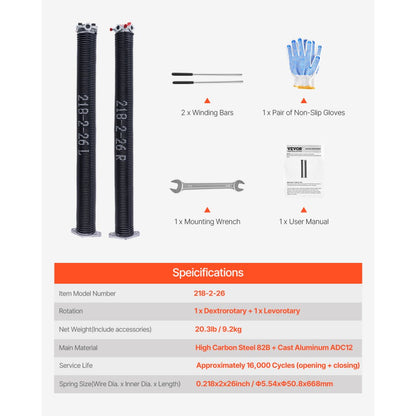 Garage Door Torsion Springs Pair of 5.54 x 50.8 x 668 mm with Winding Bars