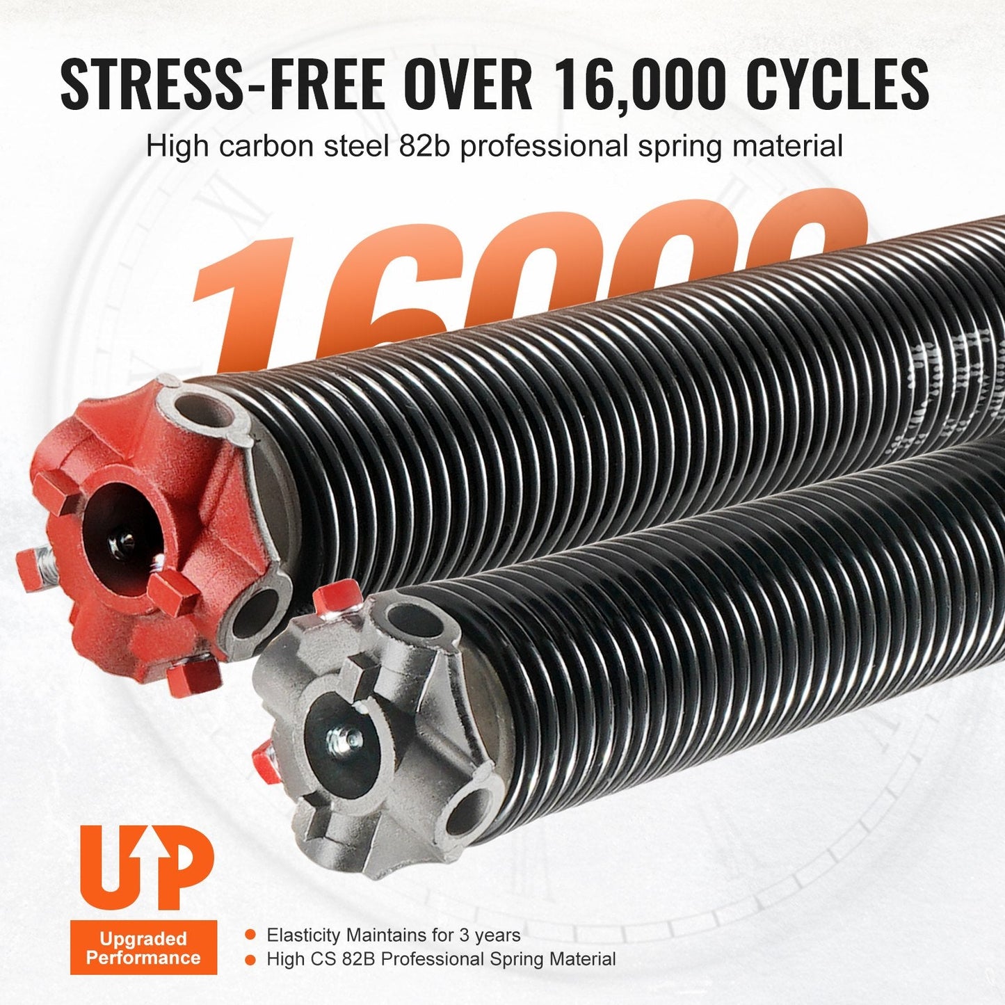 Heavy-Duty Garage Door Torsion Springs Set, 16000 Cycles, 6.35x50.8x711.2mm