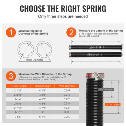 VEVOR Garage Door Torsion Springs, Pair of Φ6.35 x Φ50.8 x 711.2mm, 16000 Cycles,