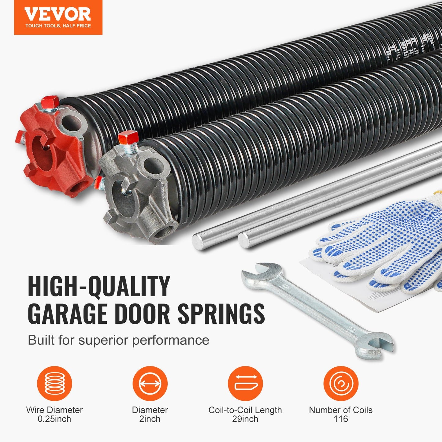 VEVOR Garage Door Torsion Springs, Pair of 0.25 x 2 x 29inch, Garage Door Springs