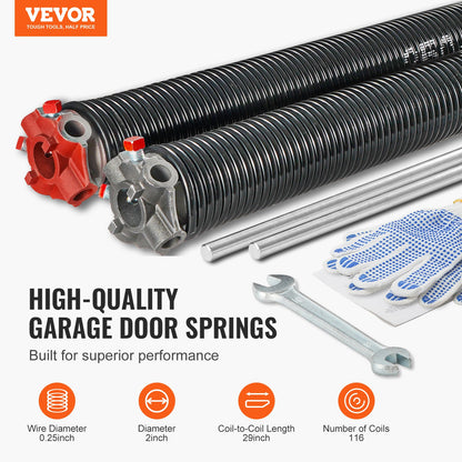 VEVOR Garage Door Torsion Springs, Pair of 0.25 x 2 x 29inch, Garage Door Springs
