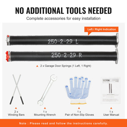 VEVOR Garage Door Torsion Springs, Pair of 0.25 x 2 x 29inch, Garage Door Springs