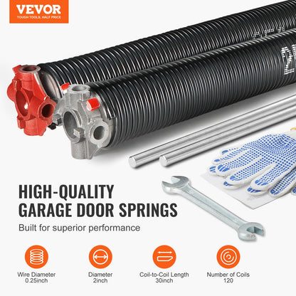 VEVOR Garage Door Torsion Springs, 16000 Cycles, Pair of 0.25 x 2 x 30inch, Garage