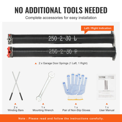 VEVOR Garage Door Torsion Springs, 16000 Cycles, Pair of 0.25 x 2 x 30inch, Garage