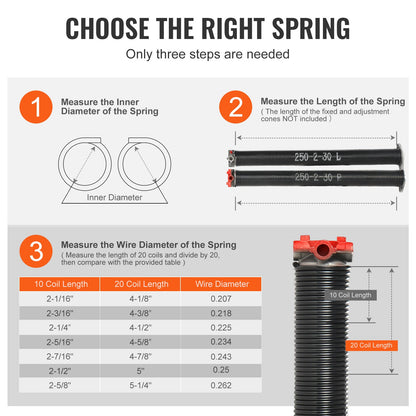 VEVOR Garage Door Torsion Springs, 16000 Cycles, Pair of 0.25 x 2 x 30inch, Garage