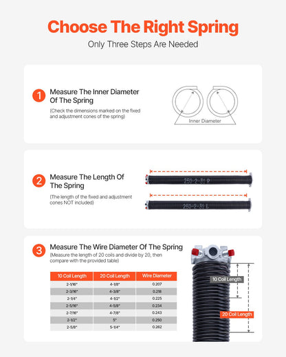 Garage Door Torsion Springs, Pair of 6.35 x 50.8 x 787 mmn, 16000 Cycles, Electrophoresis Black Coated for Replacement, Garage Door Springs with Non-Slip Winding Bars, Gloves and Mounting Wrench