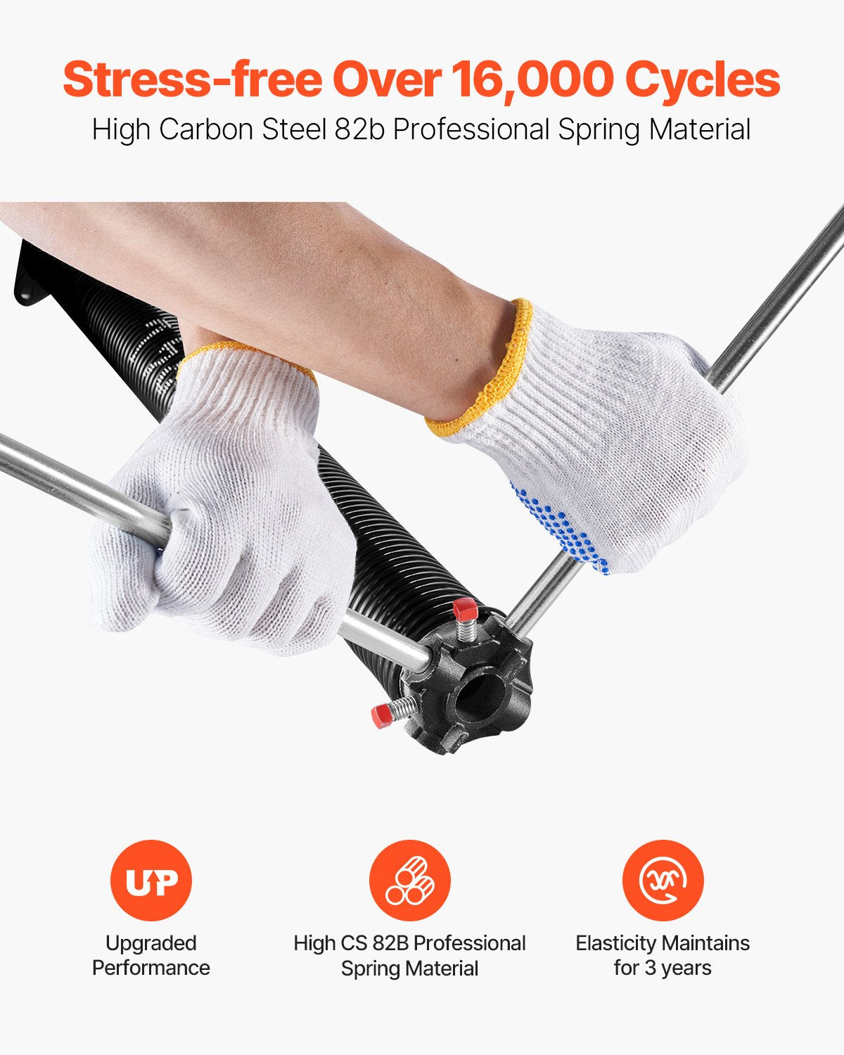 Garage Door Torsion Springs, Pair of 6.35 x 50.8 x 813 mm, 16000 Cycles, Electrophoresis Black Coated for Replacement, Garage Door Springs with Non-Slip Winding Bars, Gloves and Mounting Wrench