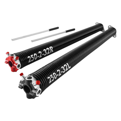 Garage Door Torsion Springs, Pair of 6.35 x 50.8 x 813 mm, 16000 Cycles, Electrophoresis Black Coated for Replacement, Garage Door Springs with Non-Slip Winding Bars, Gloves and Mounting Wrench