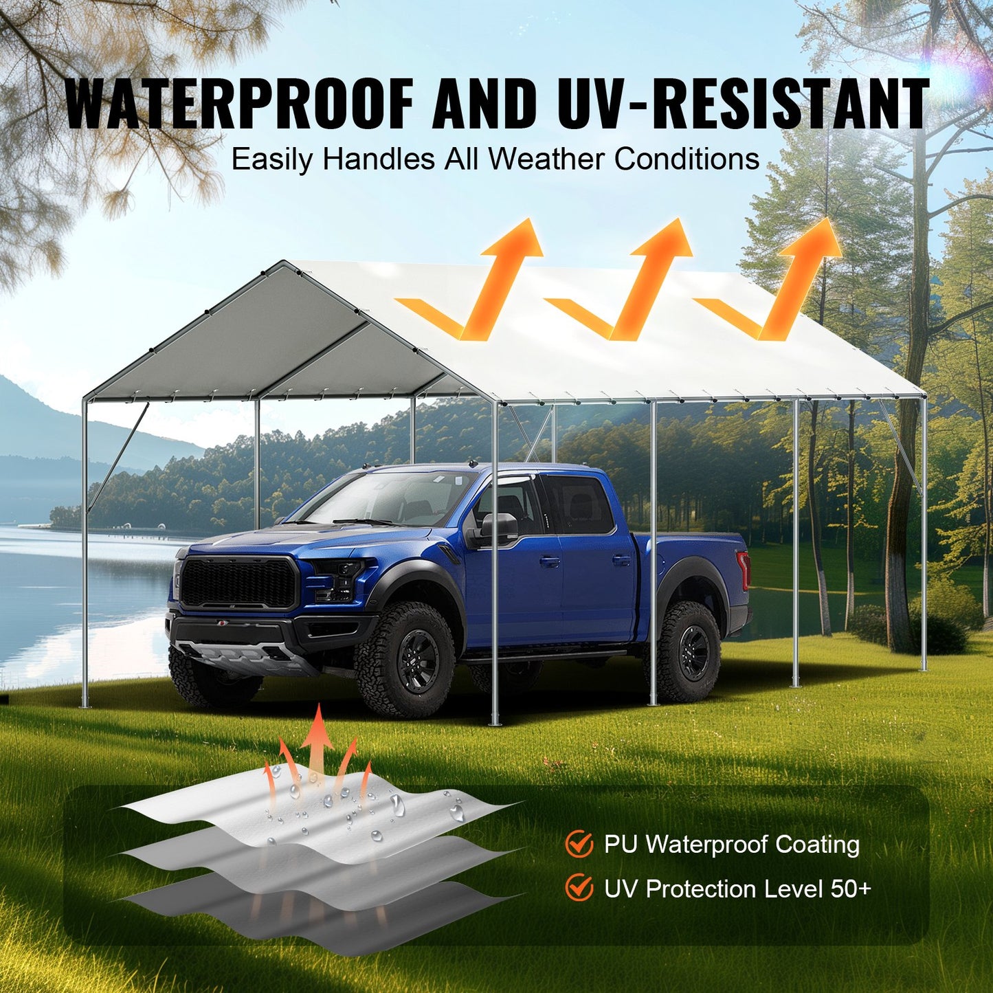 VEVOR 10 x 20 ft Carport Replacement Canopy Cover, Garage Top Tent Shelter Tarp