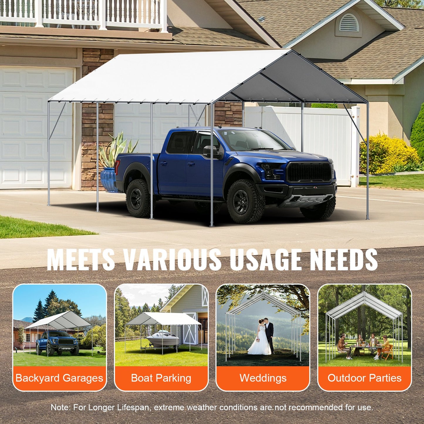 VEVOR 10 x 20 ft Carport Replacement Canopy Cover, Garage Top Tent Shelter Tarp