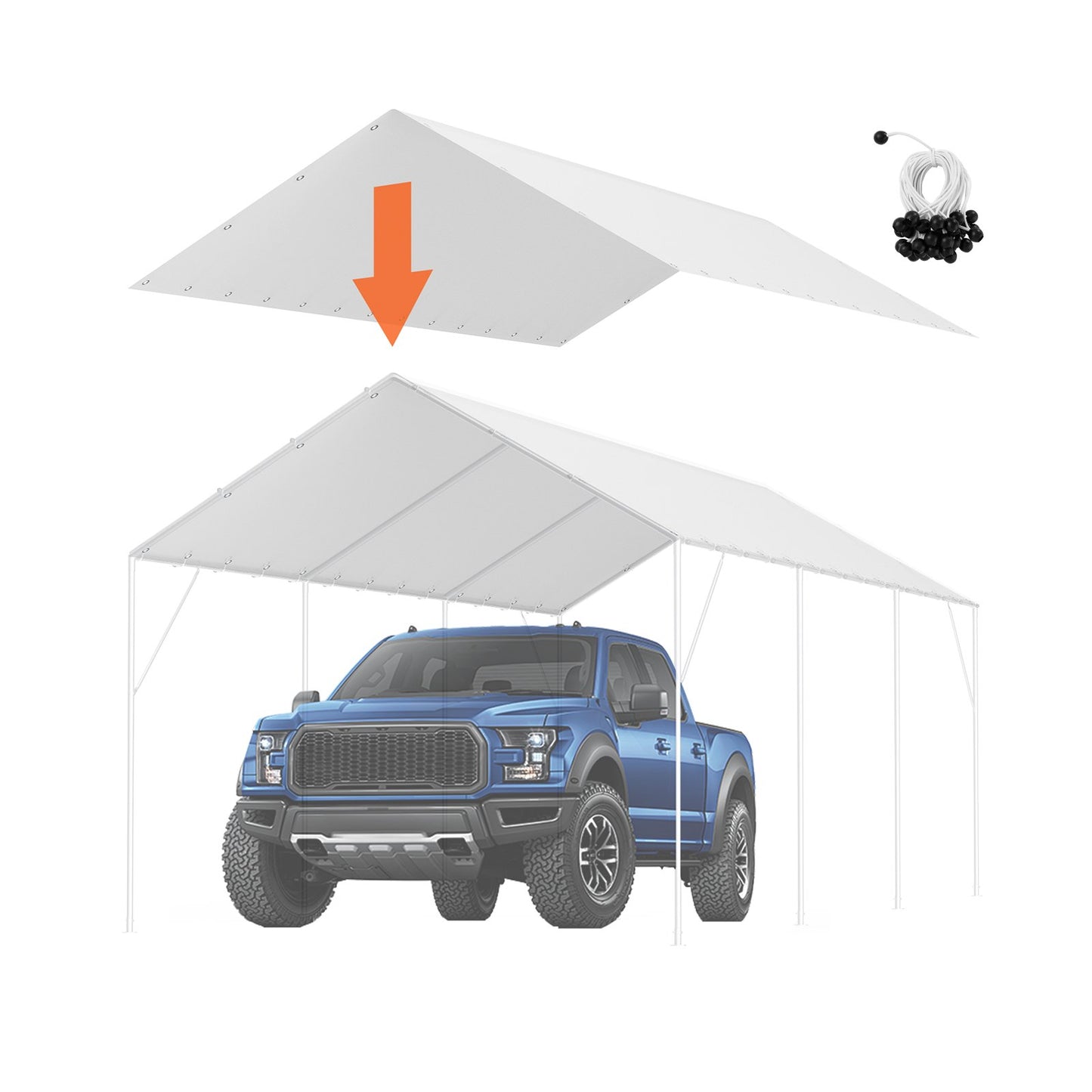 VEVOR 10 x 20 ft Carport Replacement Canopy Cover, Garage Top Tent Shelter Tarp