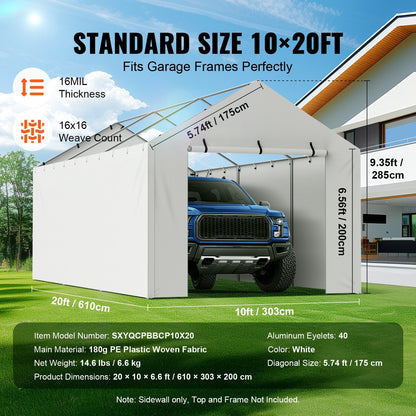 Heavy-Duty 3x6m Carport Canopy Cover with Side Wall, Waterproof & UV Protected