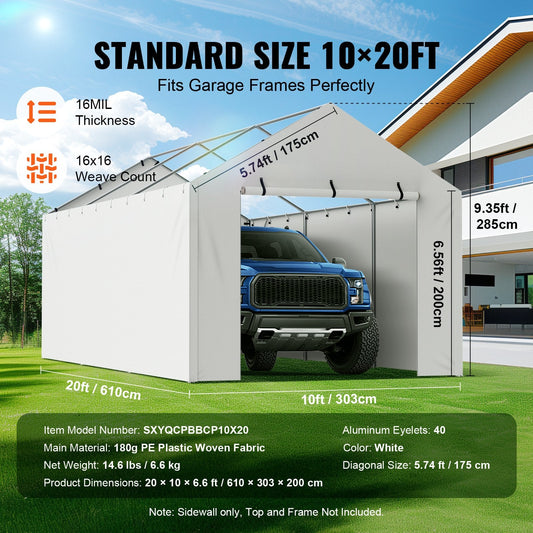 Heavy-Duty 3x6m Carport Canopy Cover with Side Wall, Waterproof & UV Protected