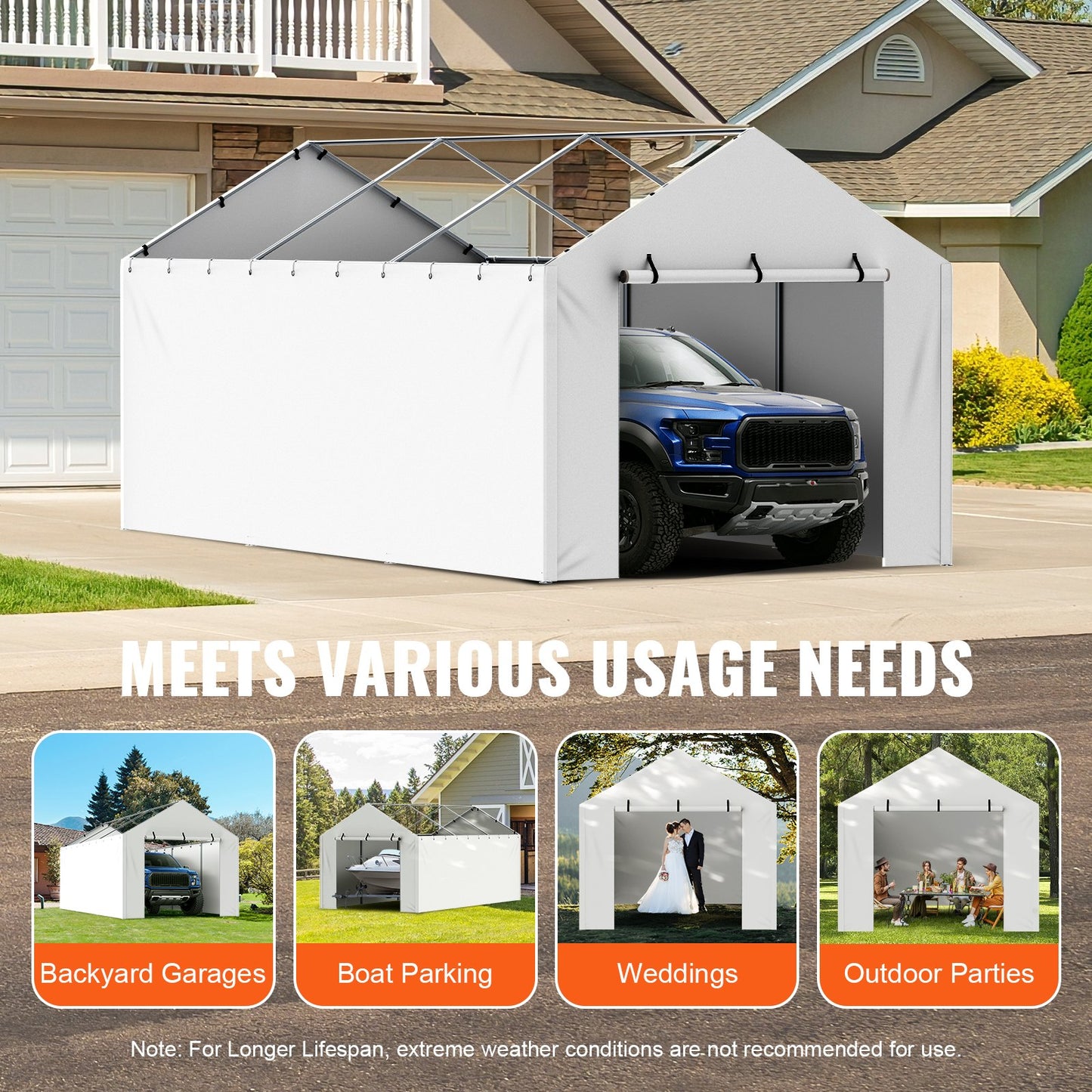 VEVOR Carport Replacement Canopy Cover Side Wall 10 x 20 ft, Garage Tent Shelter