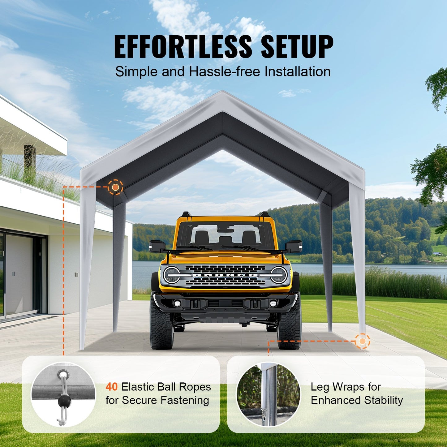 VEVOR Carport Replacement Canopy Cover 10 x 20 ft, Garage Top Tent Shelter Tarp