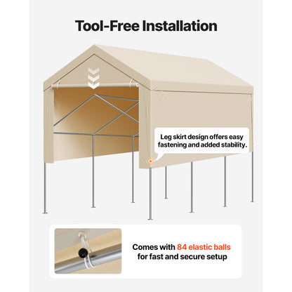Carport Replacement Canopy, 3 x 6 m Potable Garage Tent Top Tarp with Sidewalls, UV-Resistant & Waterproof, Heavy Duty Car Shelter Tarp with Ball Buggees, Beige, Frame Not Included