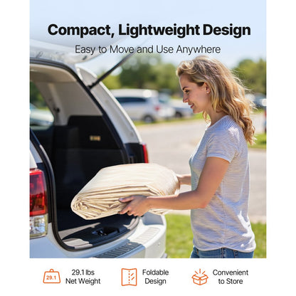 Carport Replacement Canopy, 3 x 6 m Potable Garage Tent Top Tarp with Sidewalls, UV-Resistant & Waterproof, Heavy Duty Car Shelter Tarp with Ball Buggees, Beige, Frame Not Included