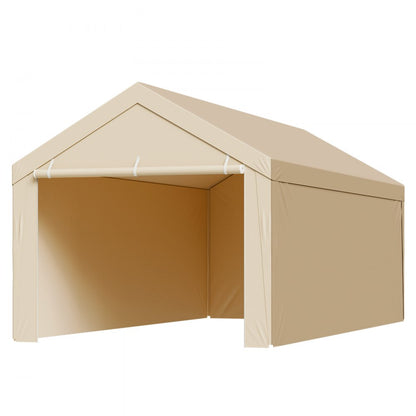 Carport Replacement Canopy, 3 x 6 m Potable Garage Tent Top Tarp with Sidewalls, UV-Resistant & Waterproof, Heavy Duty Car Shelter Tarp with Ball Buggees, Beige, Frame Not Included
