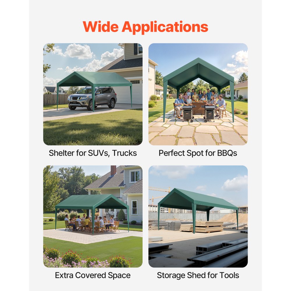 Carport Replacement Canopy, 3 x 6 m Potable Garage Tent Top Tarp, UV-Resistant & Waterproof Car Shelter Tarp, Heavy Duty Car Port Cover with Ball Buggees, Dark Green, Frame Not Included